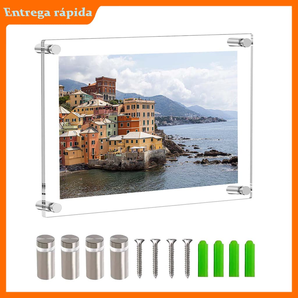 Moldura Transparente 20x25cm em Acrílico para Parede com Dupla Placa, 4 Espaçadores e Fixação Completa