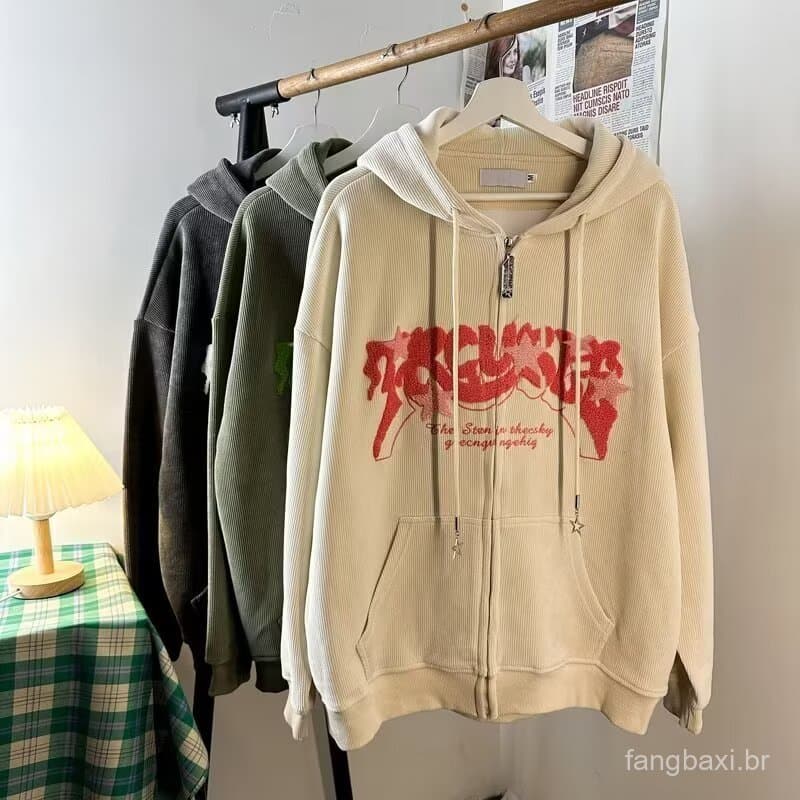 Comércio exterior transfronteiriço estilo de venda quente outono inverno estilo americano veludo zíper moletom com capuz