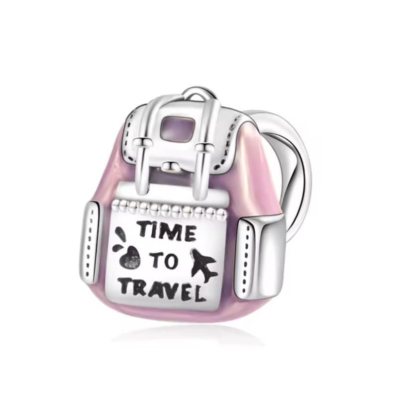Berloque Charm Prata 925 Mochila De Viagem Rosa ou Prata
