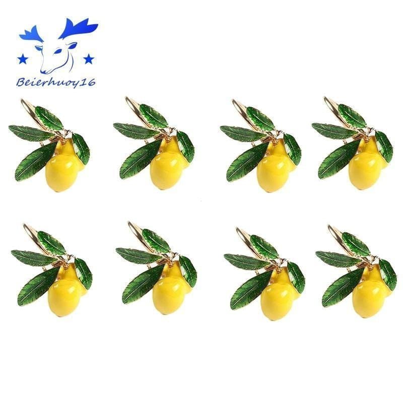 Conjunto de 8 peças de porta-guardanapos, com tema de limão, em dourado, adequado para decoração de mesa, festas e encon