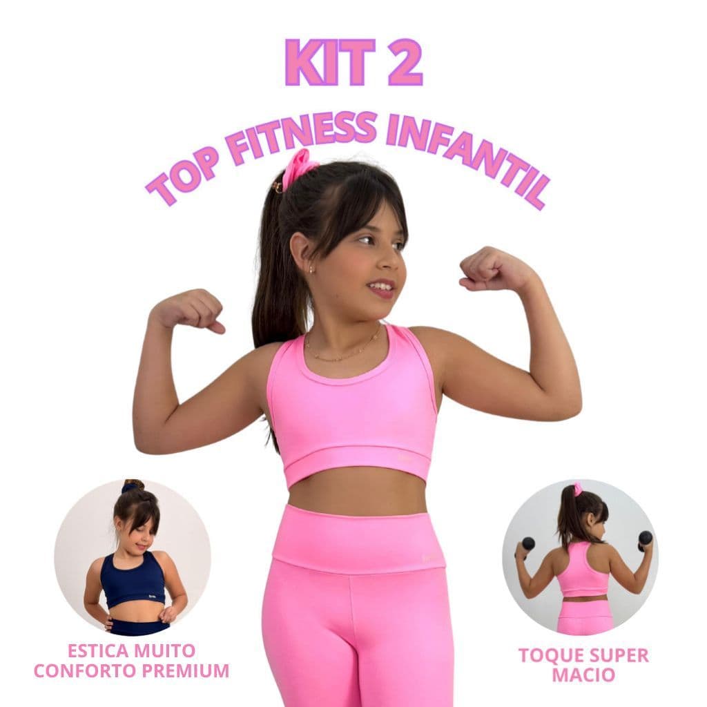 KIT 2 Top Zero Transparência Infantil Academia Esportivo Infantil Menina Top Confortável Zero Transparência