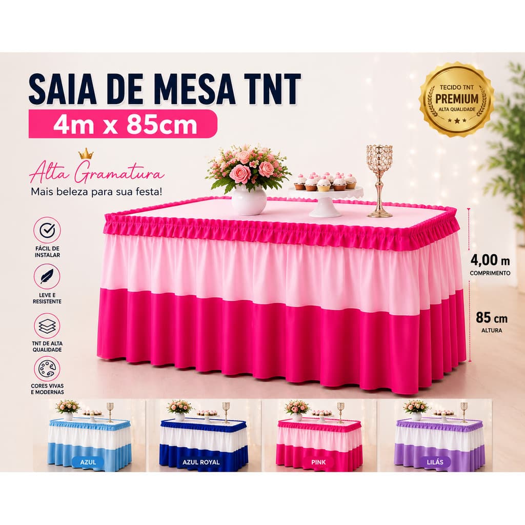 Saia Babado TNT 4m x 85cm para Mesa do Bolo | Toalha Decorativa para Festa de Aniversário e Eventos