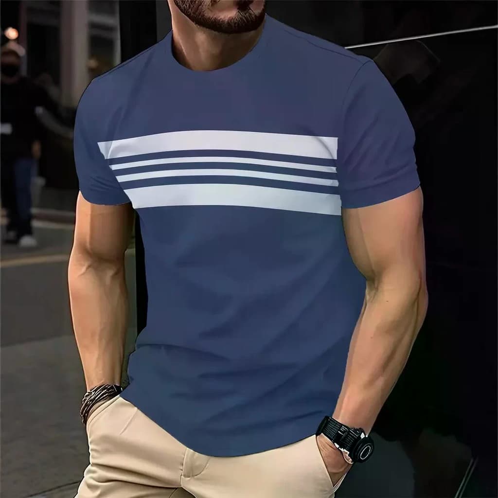2026 Verão Moda Masculina 3D T Camisa Emenda Impressa Colorblocking Casual Magro Manga Curta Esportes Ao Ar Livre Corren