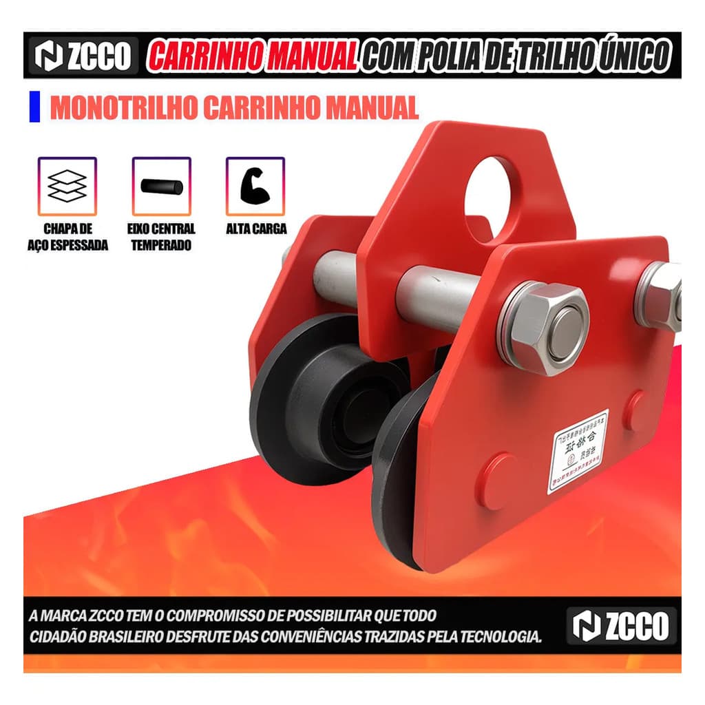 ZCCO Carro Trolley Manual Munck 1 Tonelada Trole Para Viga IAjustável 1000kg Aço Resistente Para Talha Galpão Industrial