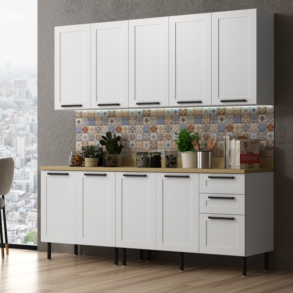 Kit Cozinha Compacta 100% MDF Branco 6 Peças CZ3300