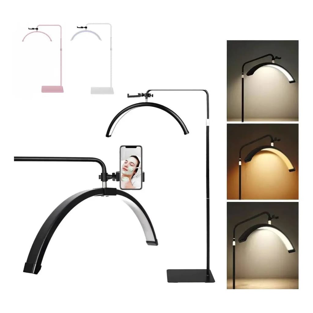 Luminária Arco Meia Lua Led Com Base Ajustável Estética Manicure Spa E Cílios