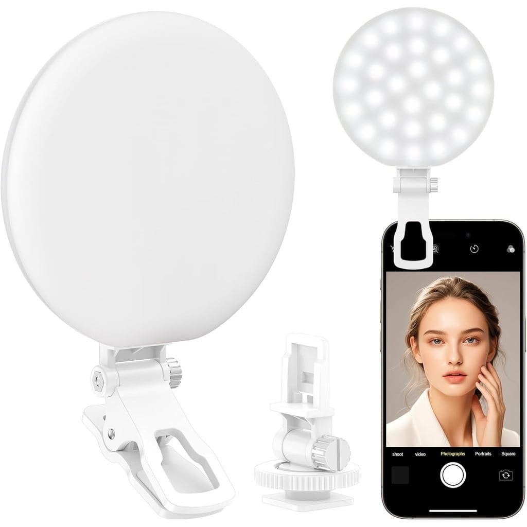 Anautin 60 LED Ring Light, Luz de Selfie Recarregável com Clipe Frontal e Traseiro, 2500-6500K Portátil para Telefone, 3