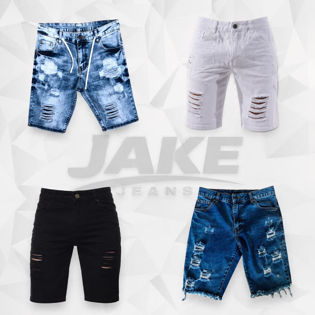 4 Bermuda Jeans Rasgado Masculino Modelo Jogador