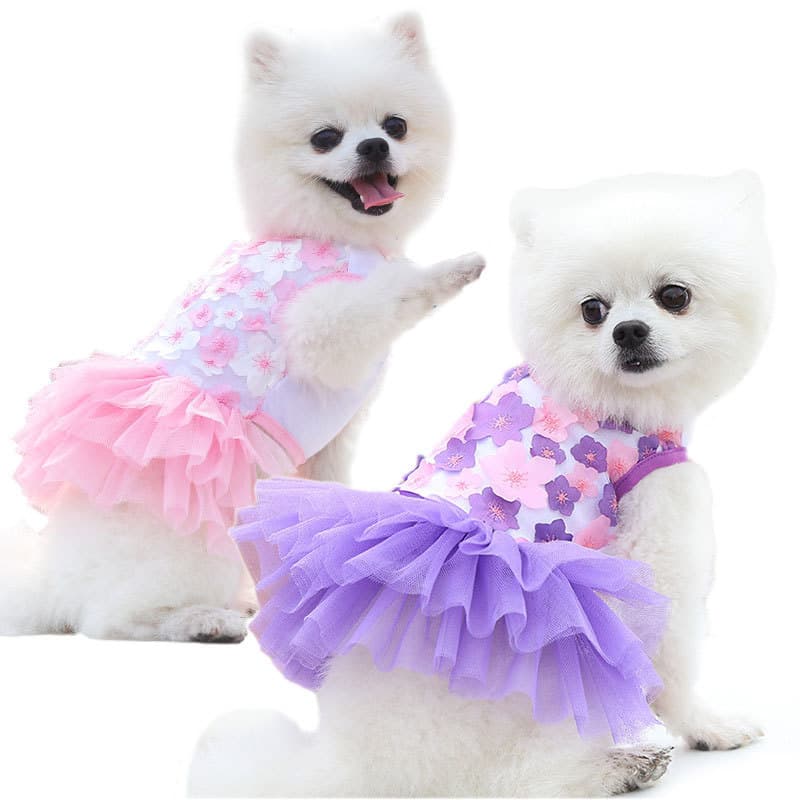 Cão de estimação gato flor de pêssego saia roupas Teddy Bichon suprimentos para animais de estimação roupas para cães