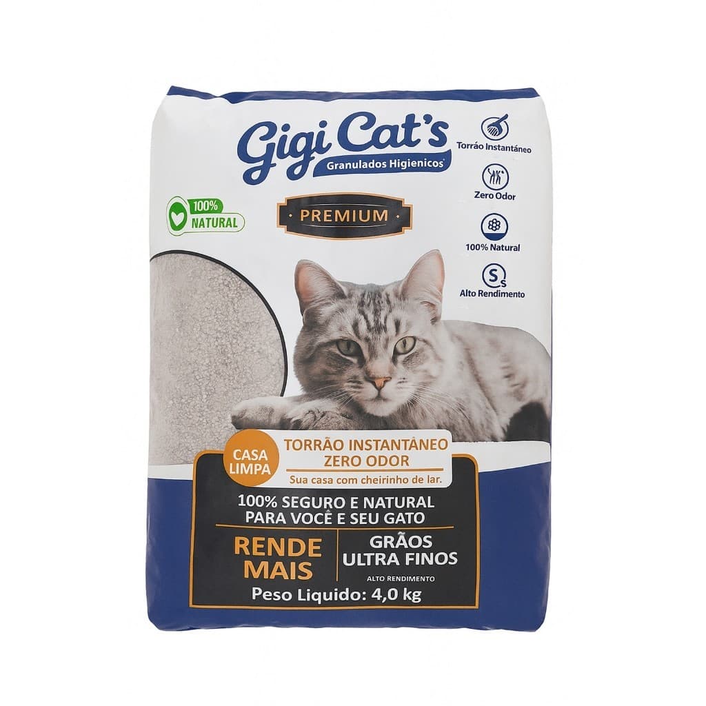 Areia Higiênica Gigi Cat's Premium 4kg | Torrão Instantâneo | Zero Odor | Ultra Finos | Rende Mais