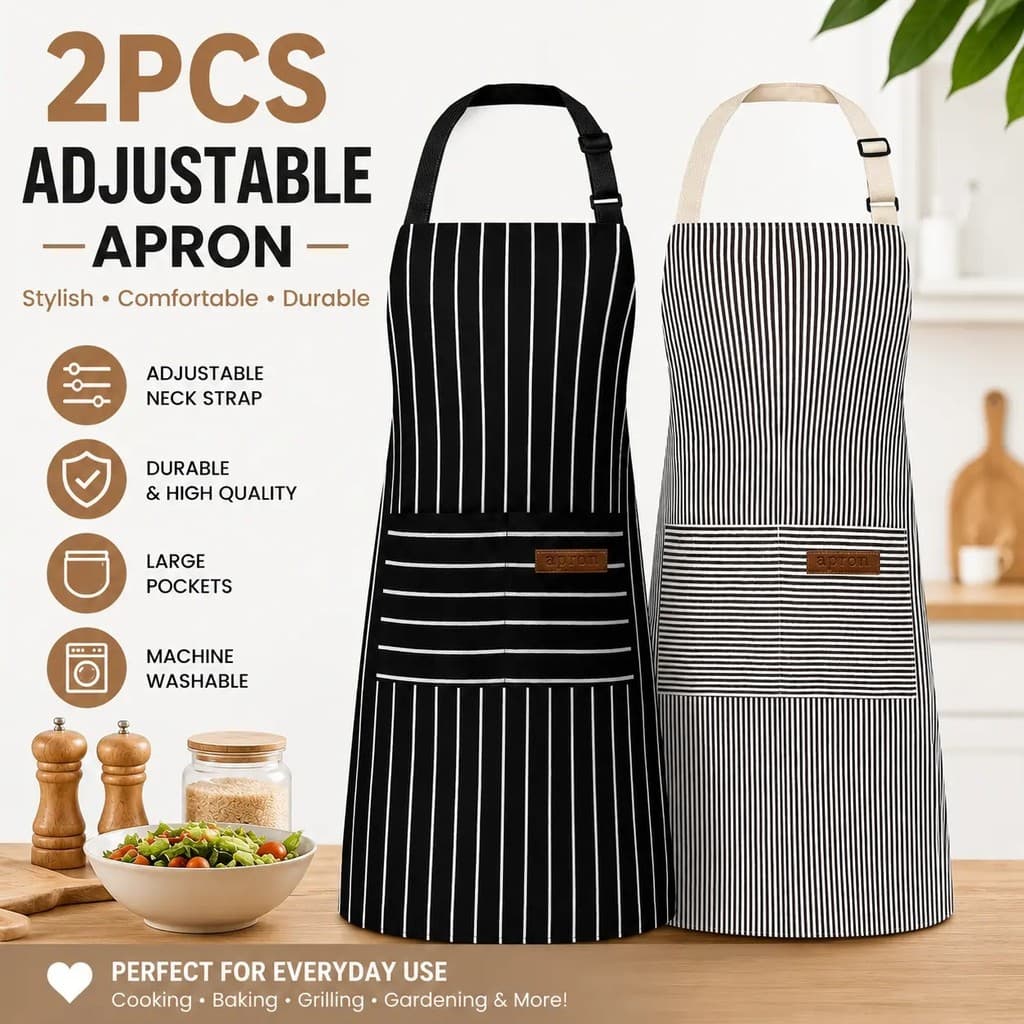 Avental de cozinha unissex, avental de Chef ajustável, com bolsos, conjunto de 2 peças, multicolorido opcional #Discount