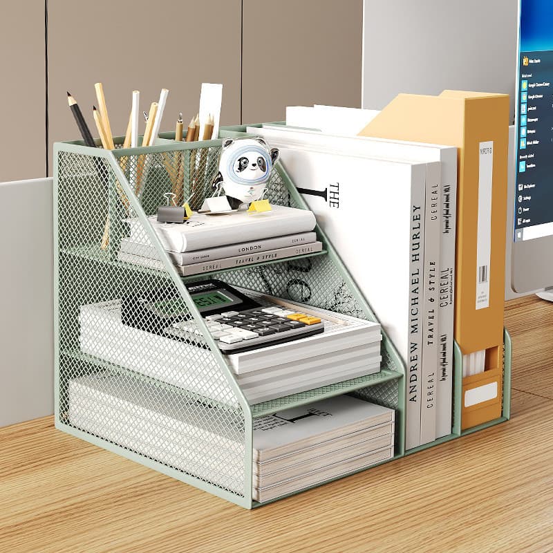 W2001 Metal grade arquivo rack mesa caixa de armazenamento Multi-camada Diagonal Bookend simples ferro arte informações
