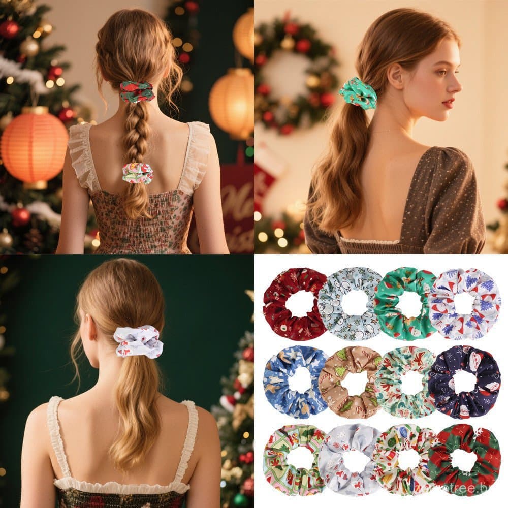 Kit Elástico Cabelo Natal - Scrunchie Florido 6g 12 Unidades