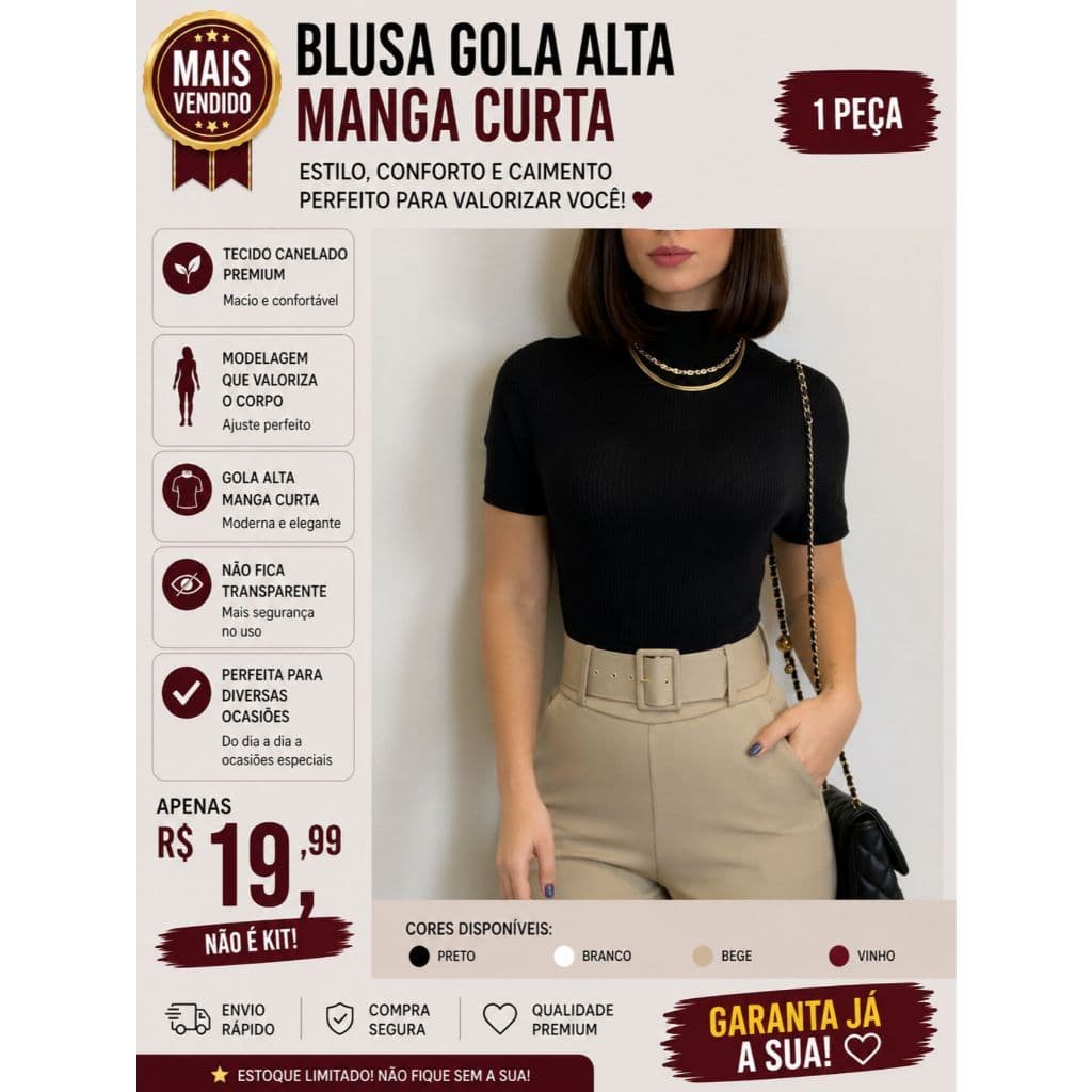 BASICA BLUSA GOLA ALTA CACHARREL CANELADA,OL
