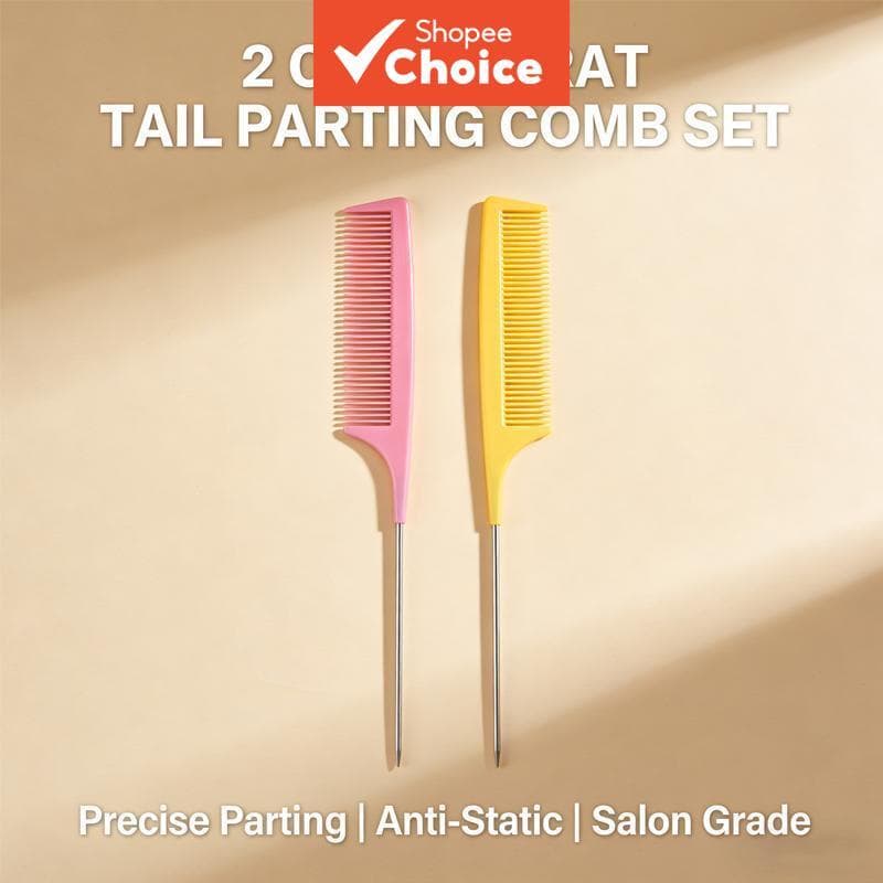 Kit 2 Pentes de Cauda de Agulha, Pentes Pontiagudos de Aço Inoxidável Rosa e Amarelo, Ferramenta de Modelagem de Cabelo