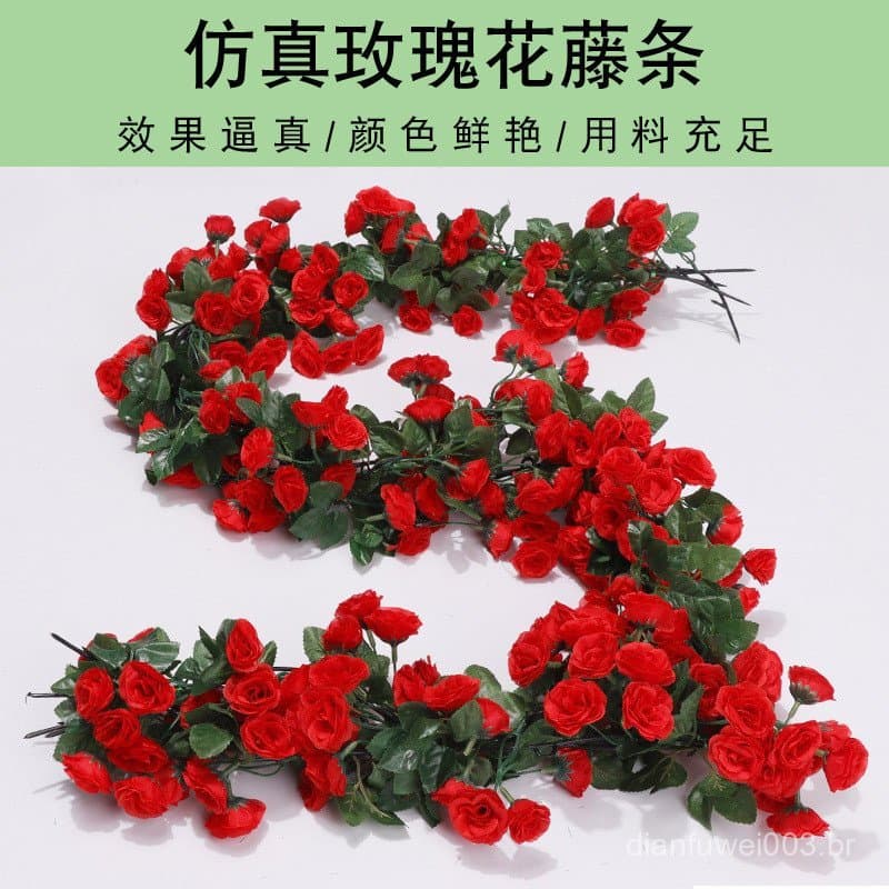Decoração de planta verde artificial com videira de rosas para cabeceira, planta de flor de cerejeira artificial em seda