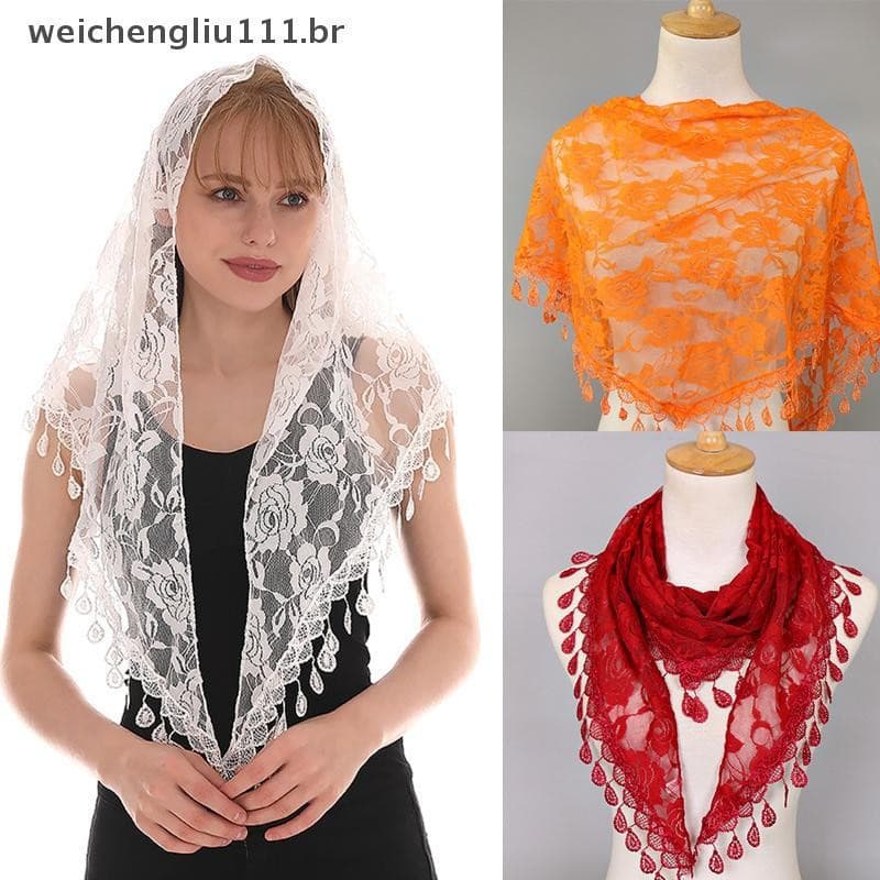 # weicheng Lenço De Véu Triangular Misturado Jacquard Rosa Xales Para Mulheres Muçulmano Igreja Oração De Casamento .