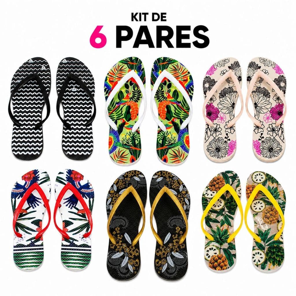 Kit 6 Chinelos Feminino Varias Estampas