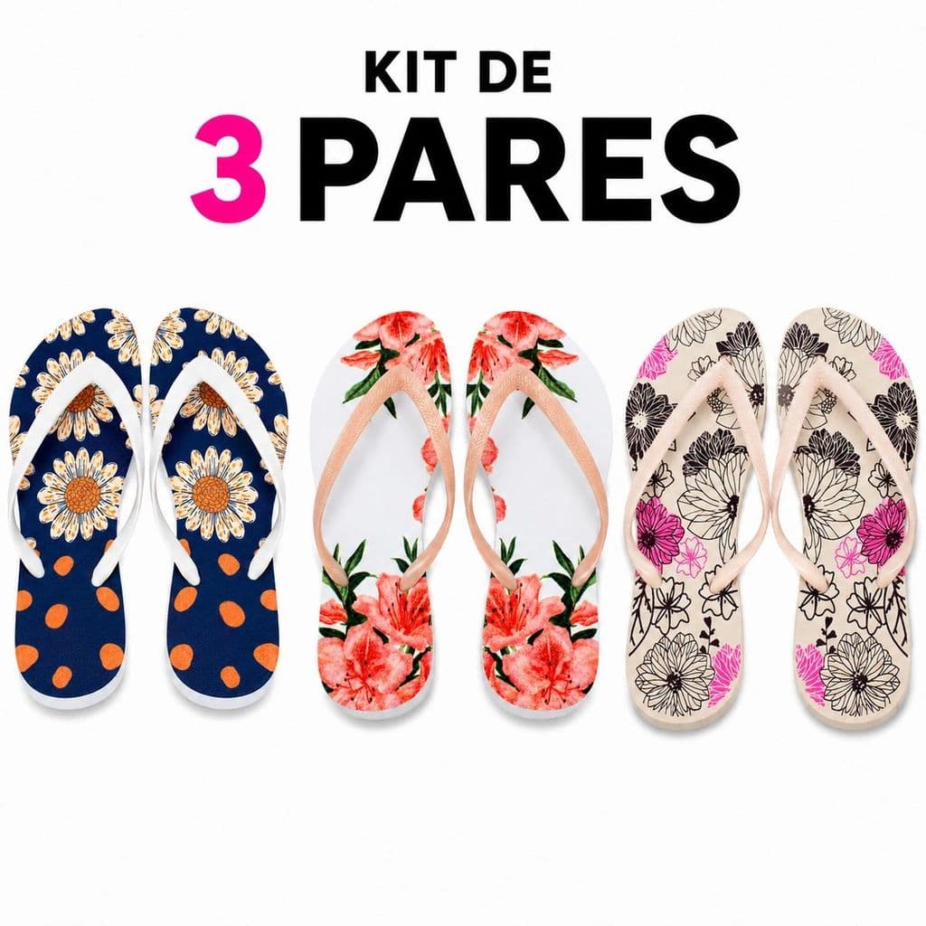 Kit 3 Chinelos Feminino Variados