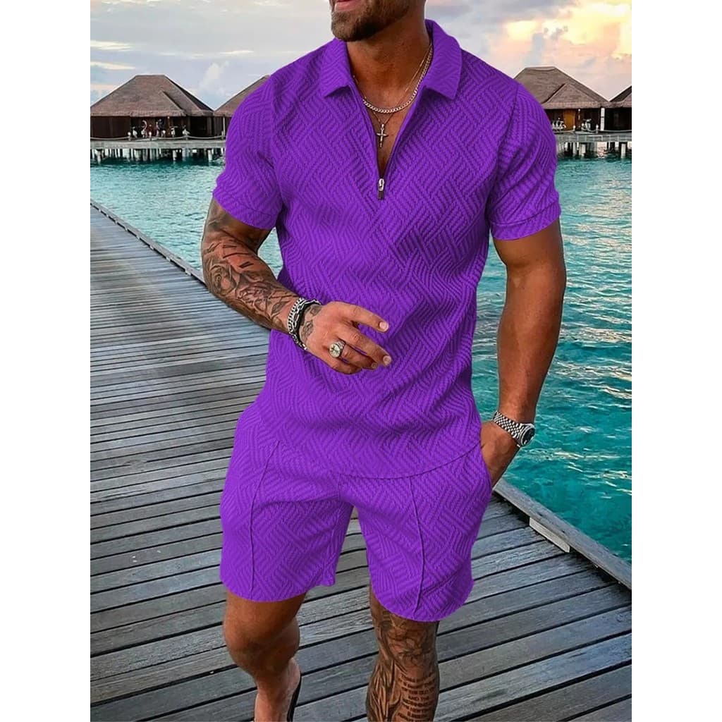 Verão Masculino& # Conjunto de Camisa Polo de Manga Curta e Shorts Estilo Havaiano para Praia, Macio, Respirável, de Alt