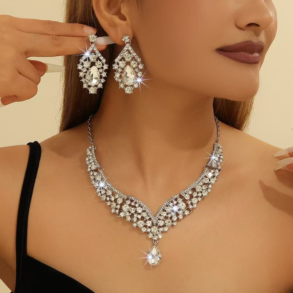 Banquete moda europeu americano casamento criativo conjunto de jóias nupcial colar de cristal pulseira novo estilo brinc