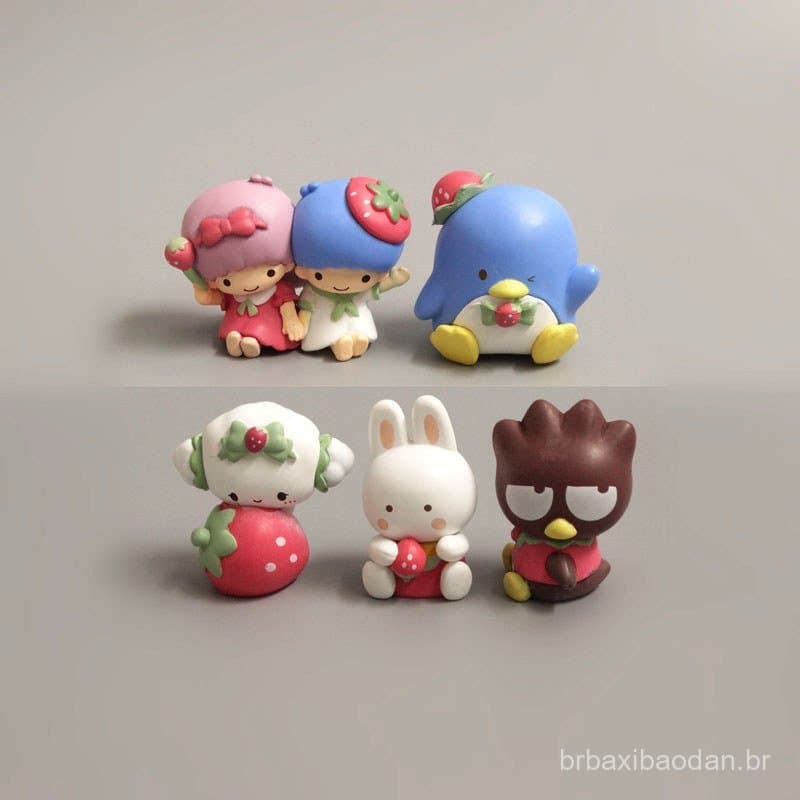 Novo conjunto de 5 peças: Casa de Morango Montável, Figuras de Pinguim Gêmeo Estelar, Ornamentos para Decoração de Carro