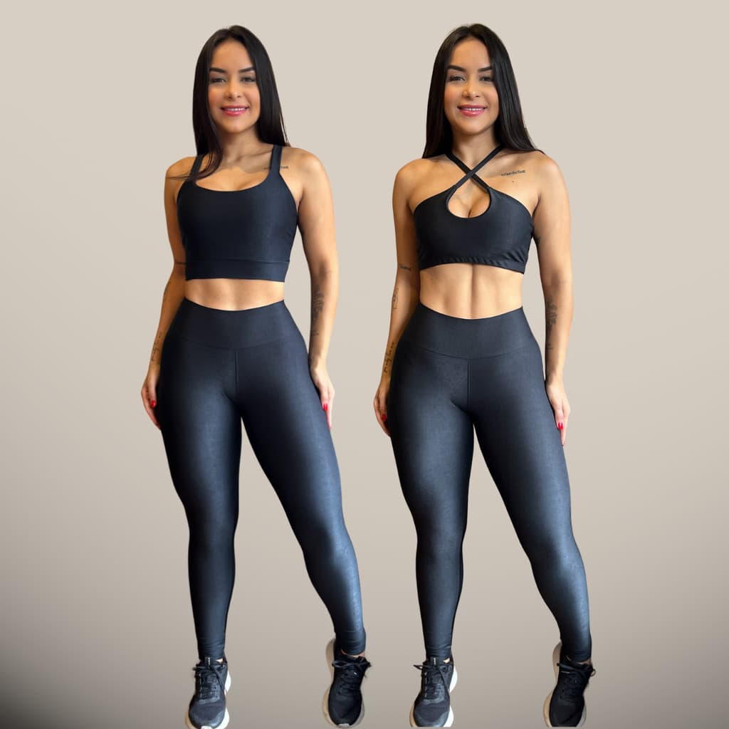 Trio Academia Canelado 2 Tops +1 Calça Legging Conjunto de Roupa Fitness Alta Sustentação Corrida Leg Ginástica Treino