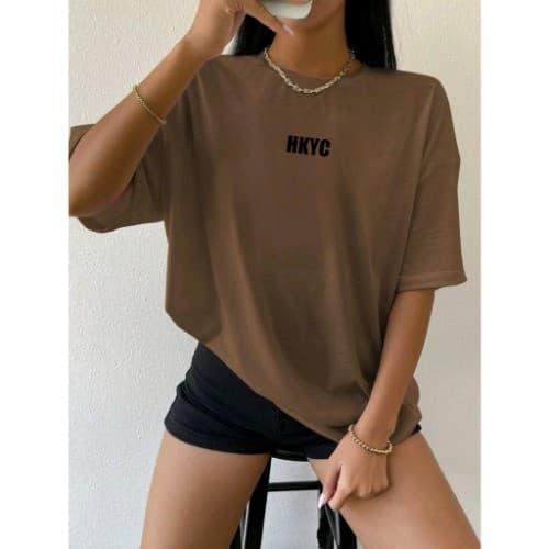 Blusa Feminina HKYC Oversized Algodão Premium Ombro Caído Estilo Urbano