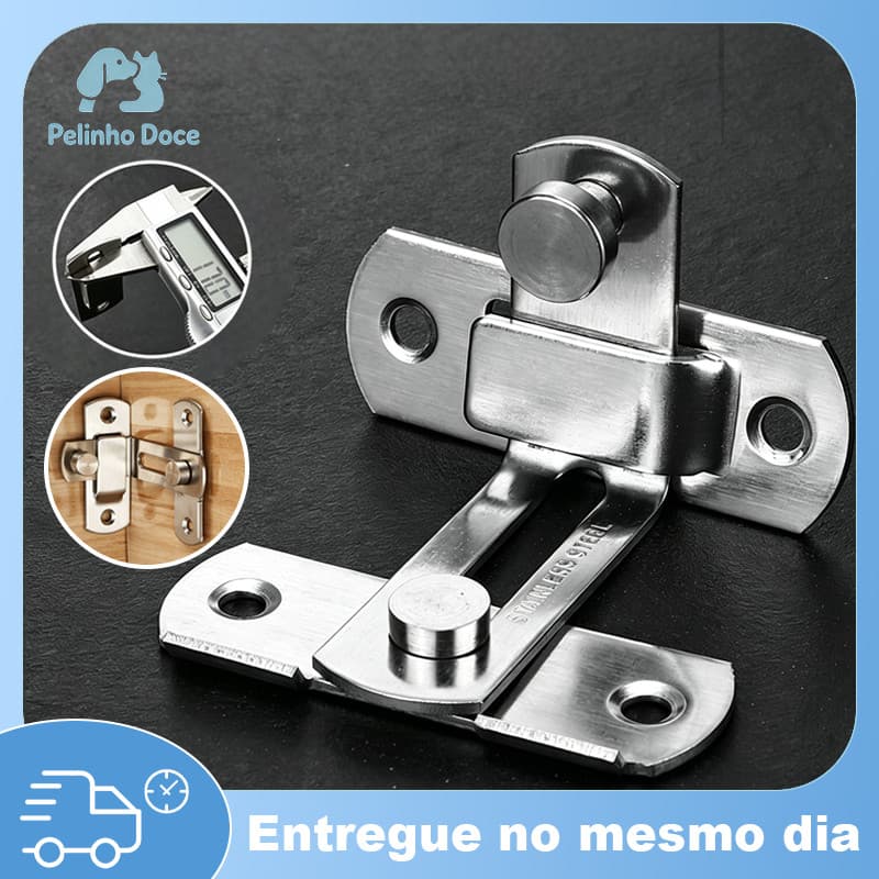 Trava Trinco Ângulo 90° Graus Porta Fechadura Canto Janela Seleiro Portão Tranca