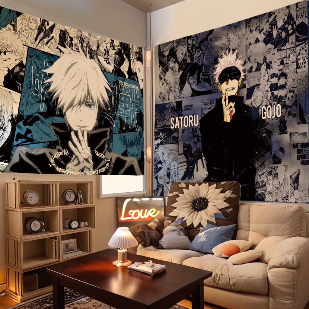 Tapeçaria Gojo Satoru - Decoração de Parede Anime para Quarto, Sala de Estar, Dormitório, Faixa Suspensa Vibrante de Pol
