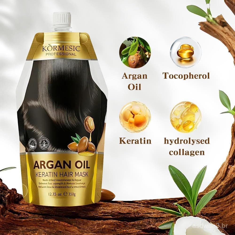 Máscara Capilar de Condicionamento Profundo com Óleo de Argan e Queratina, Reparação Intensiva para Cabelos Secos e Dani