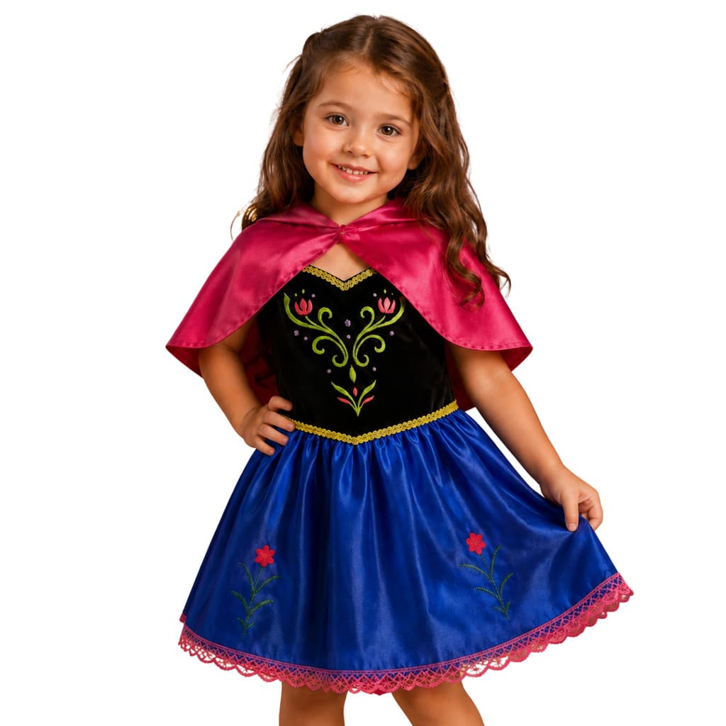 Fantasia Infantil Princesa Alegre Vestido Luxo com Capa para Aniversário e Carnaval