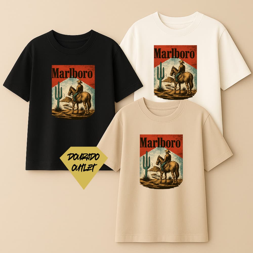 Camiseta Masculina Básica 100% Algodão Rodeio MARLBORO WEST Rodeio Barretão Festa de peao Cowntry