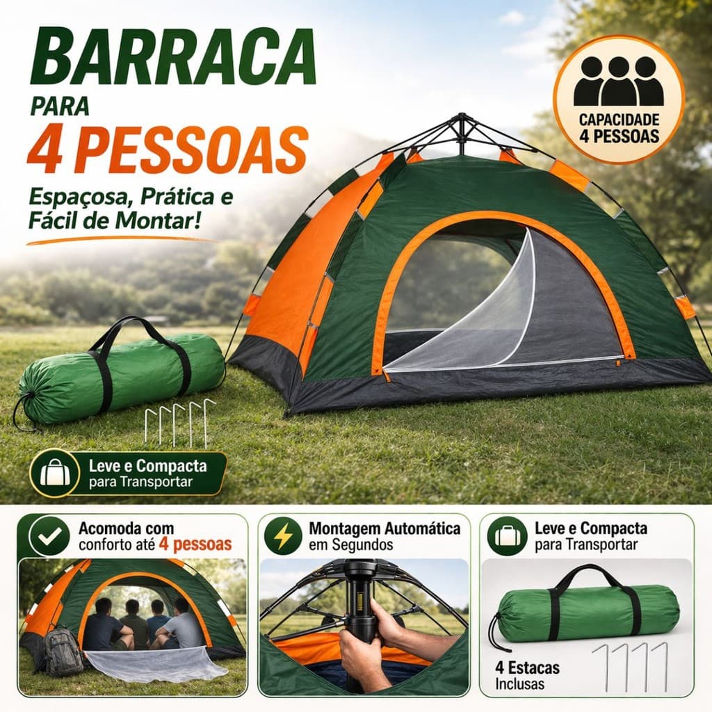 Barraca Automática 4 Pessoas Grande Camping Impermeável
