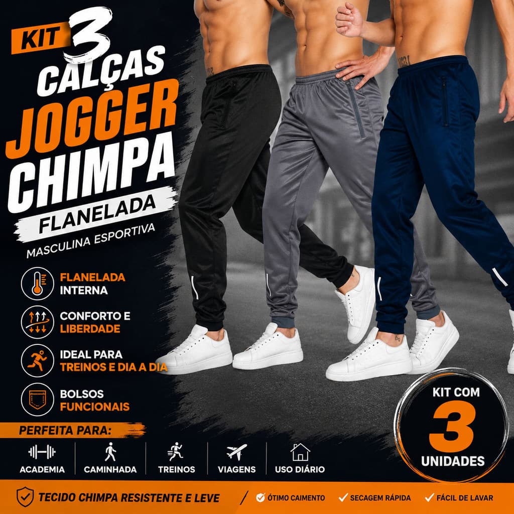 Kit 3 Calças Dryfit Jogger Flanelada Adulto Masculina Esportiva