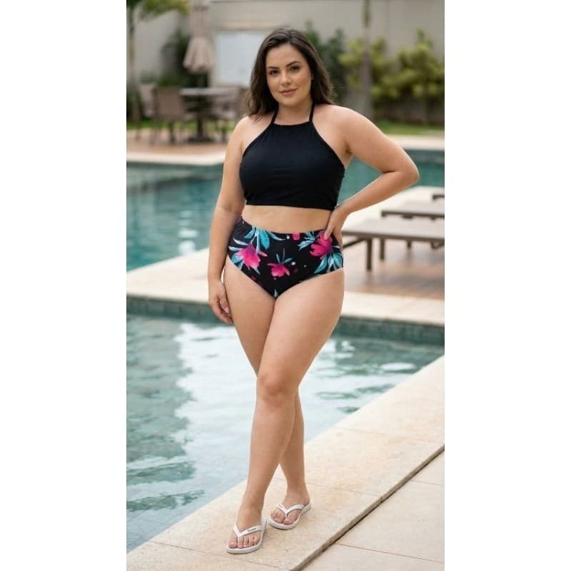 Calcinha Biquíni Plus Size Cintura Alta Grossa Não Marca Zero Transparência Moda Praia Feminina M AO G2 36 AO 56