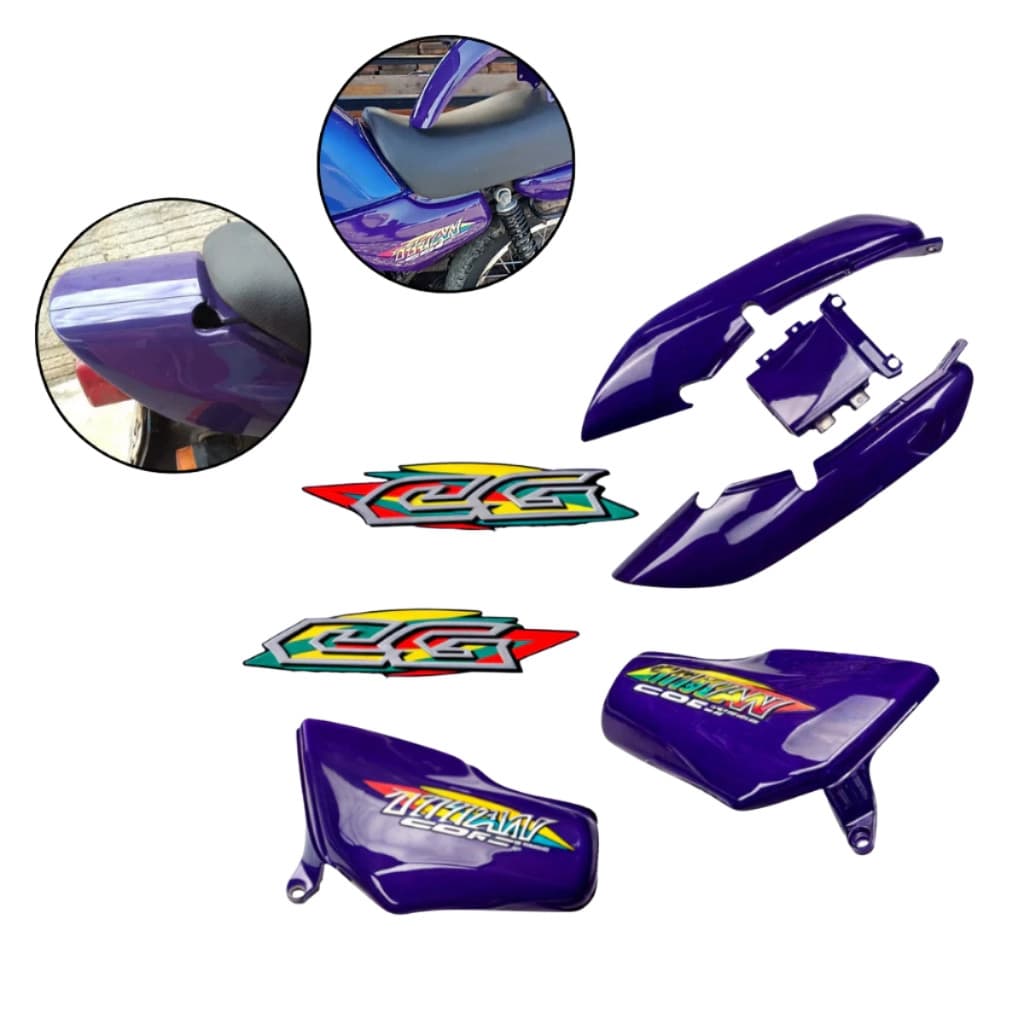 Carenagem Tampa Lateral (par) + Rabeta Titan 125 98 99 Roxo + Adesivos Com Brilho Envernizado