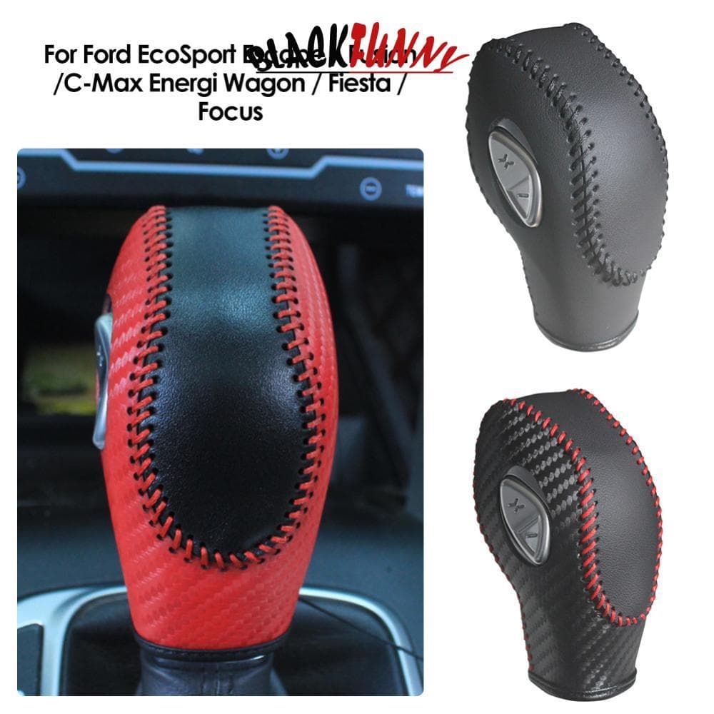 BLACKFUNNY Capa De Botão De Mudança De Marcha De Fibra De Carbono Para Carro PU Ford Focus EcoSport Escape Fusion C-Max