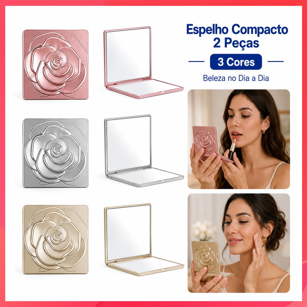 Espelho de maquiagem quadrado em forma de rosa de duas peças portátil espelho de maquiagem menina coração flor espelho p