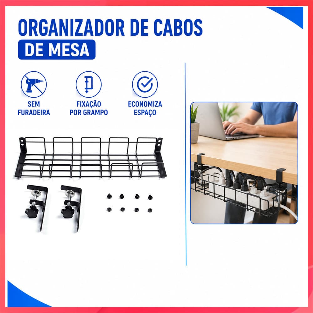 Organizador de cabos de mesa sem perfuração, clipe de mesa, organizador de cabos, suporte de armazenamento de cabos de d