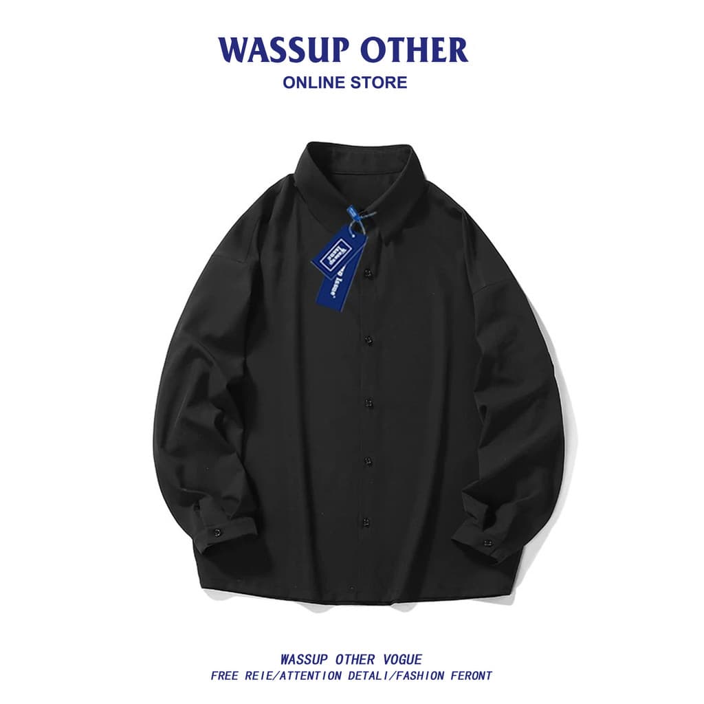 WASSUP OUTRO estilo americano na moda cor sólida All-Match camisa primavera outono estilo masculino rufião bonito High-E