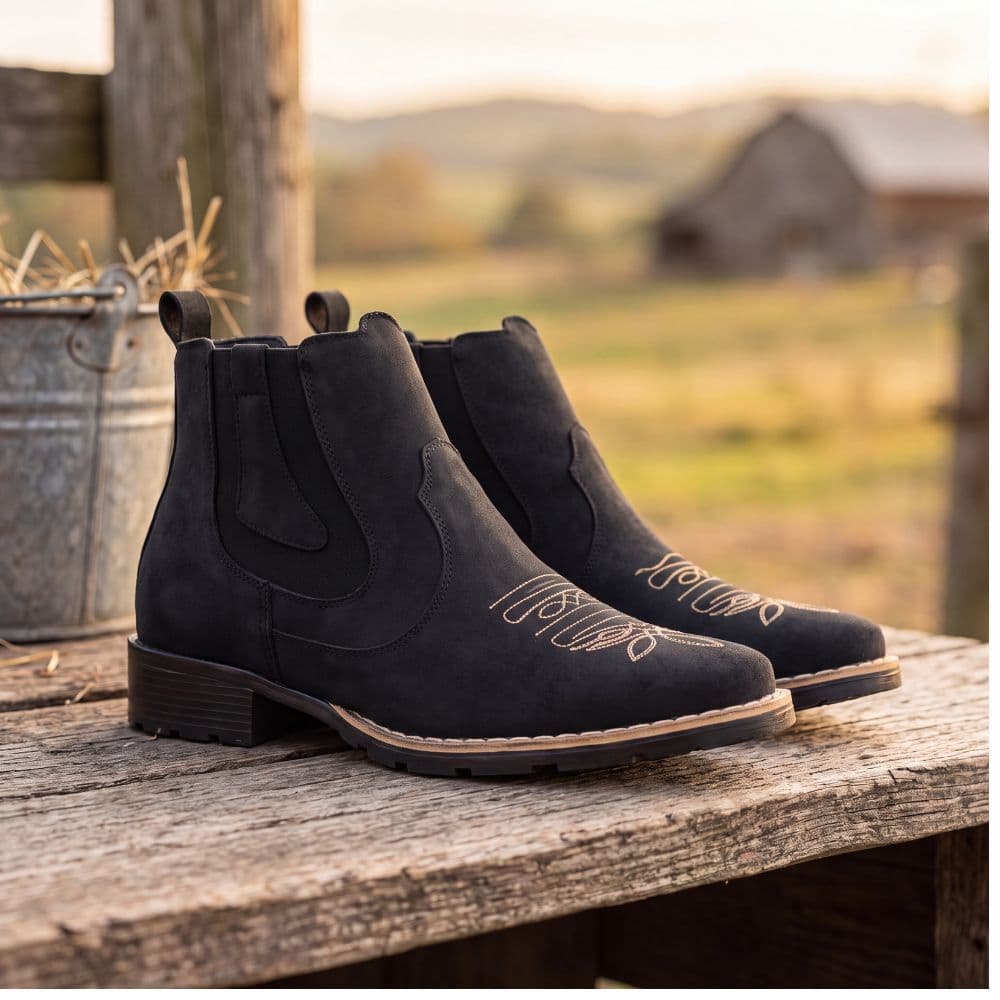 Botina Country Masculina Bico Quadrado Texana Masculino Bordado Costurado Estilo Western