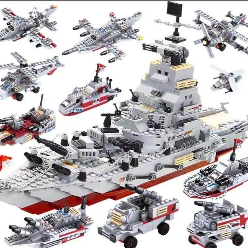Blocos de Montar Batalha Naval 8 em 1 – Navio de Guerra 250 Peças Militar