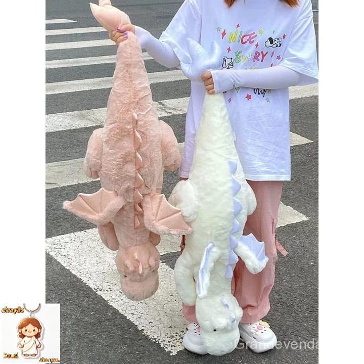 1 Peça 70-150cm Gigante Dragão Travesseiro De Pelúcia Branco Brinquedo Com Chifre De Unicórnio Asas Voadoras Dragões