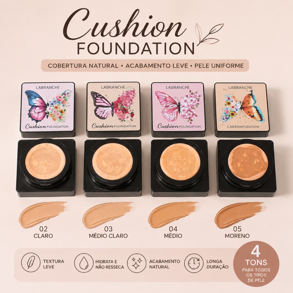 Base Cushion BB Cream Labranche Uniformiza a Pele Acabamento Natural Esponja Cogumelo