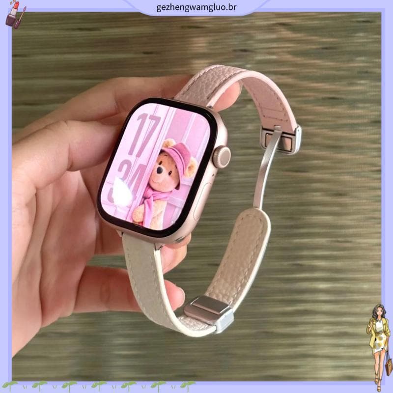 Fivela magnética colorida com padrão de lichia Starlight adequada para iwatchS11Ultra109876Pulseira de relógio de couro
