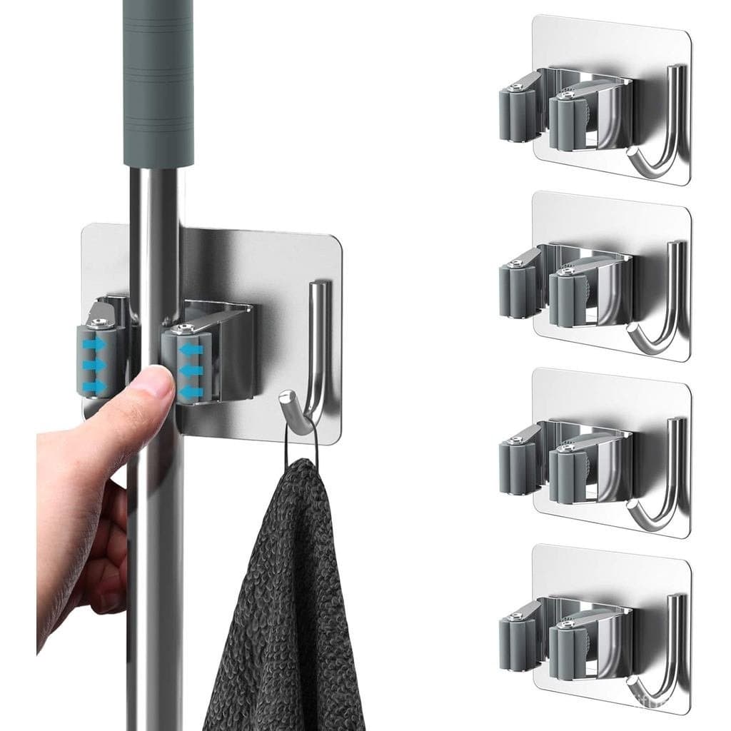 Suporte para Mop e Vassoura homeasy Sem Furos, Organizador de Mop e Vassoura Montado na Parede, Resistente, com Ganchos,