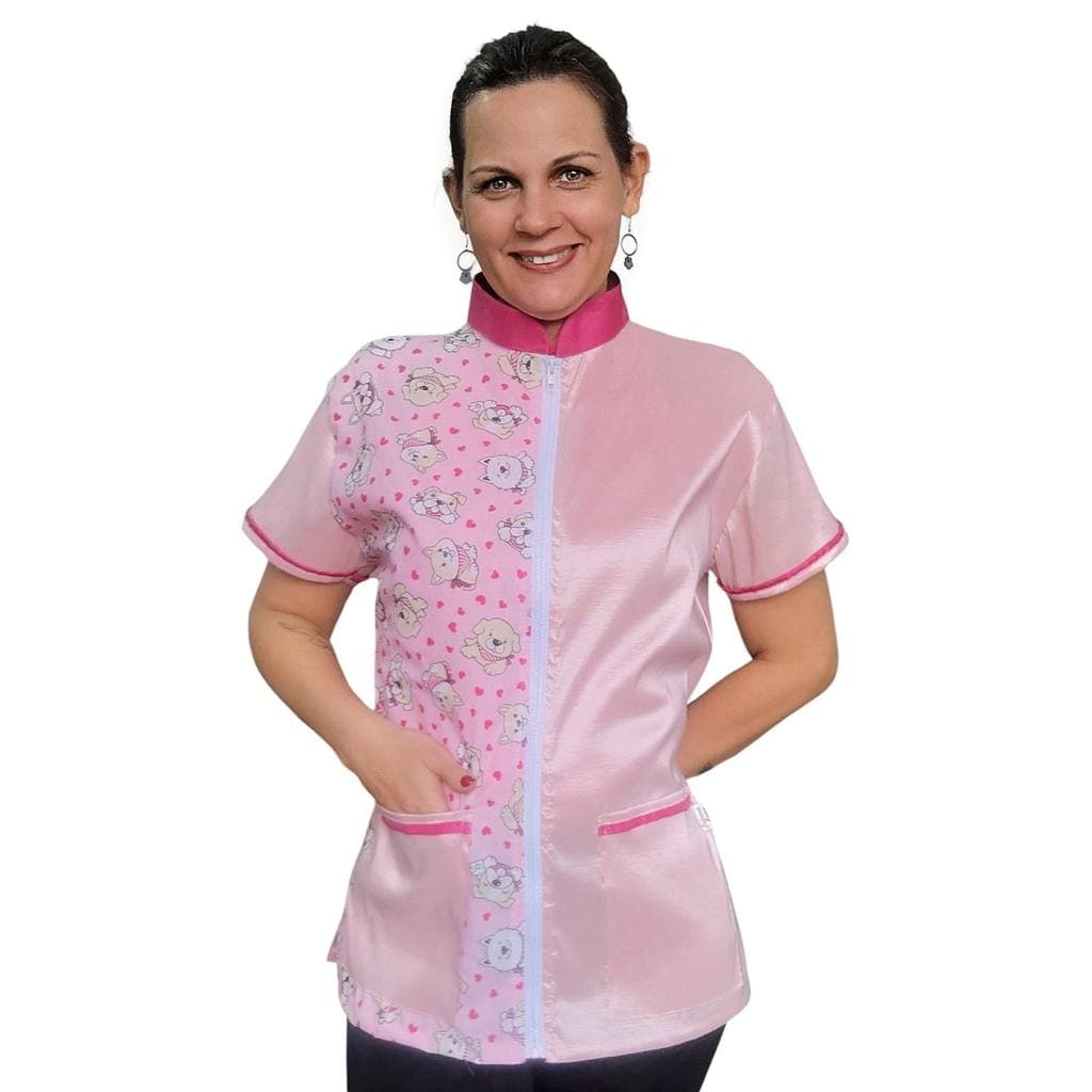Jaleco banho e tosa anti pelos Com Elastano Rosa Bebe com Pet