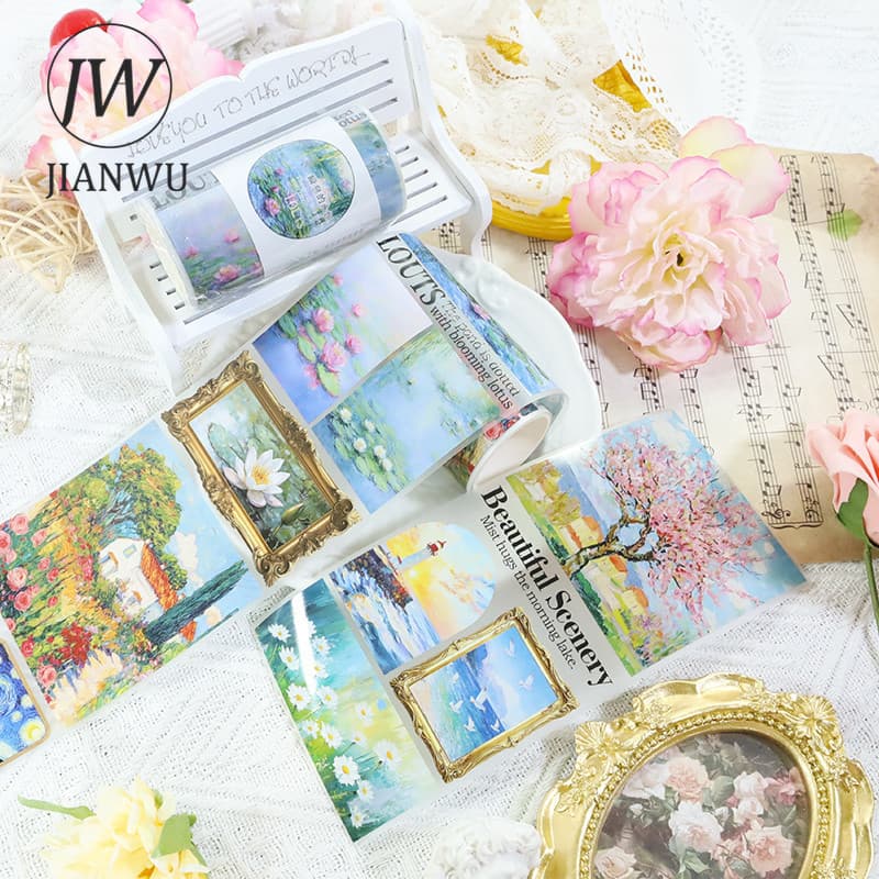 JIANWU 80mm * 200cm Fita PET para Colagem de Material de Paisagem com Pintura Floral Vintage de Montanha, para Scrapbook
