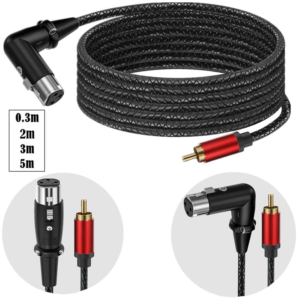 Cabo de áudio XLR fêmea para RCA macho | Cotovelo de 90 graus XLR fêmea de 3 pinos para cabo adaptador de áudio macho Lo